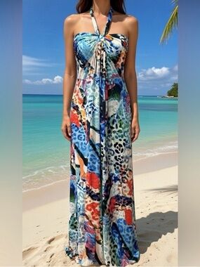 VENUS Rainbow Tie-Dye Halter Dress